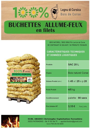 Sacs de bûchettes allume-feu - Pin larriciu