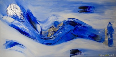 Oil on canvas rectangular blue abstract art