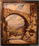 Huile sur toile par Gustave Vidal représentant le Pont Benoite Danesi - Antiquaire à Bastia, Corse