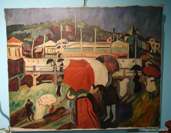 Huile sur toile inspirée par Raoul Dufy, Trois ombrelles - Antiquaire à Bastia, Corse